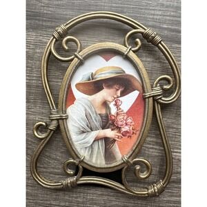 Terragrafics Victorian Lady Roses Oval Scroll Photo Frame Easel Back 7.5" x 5.5"